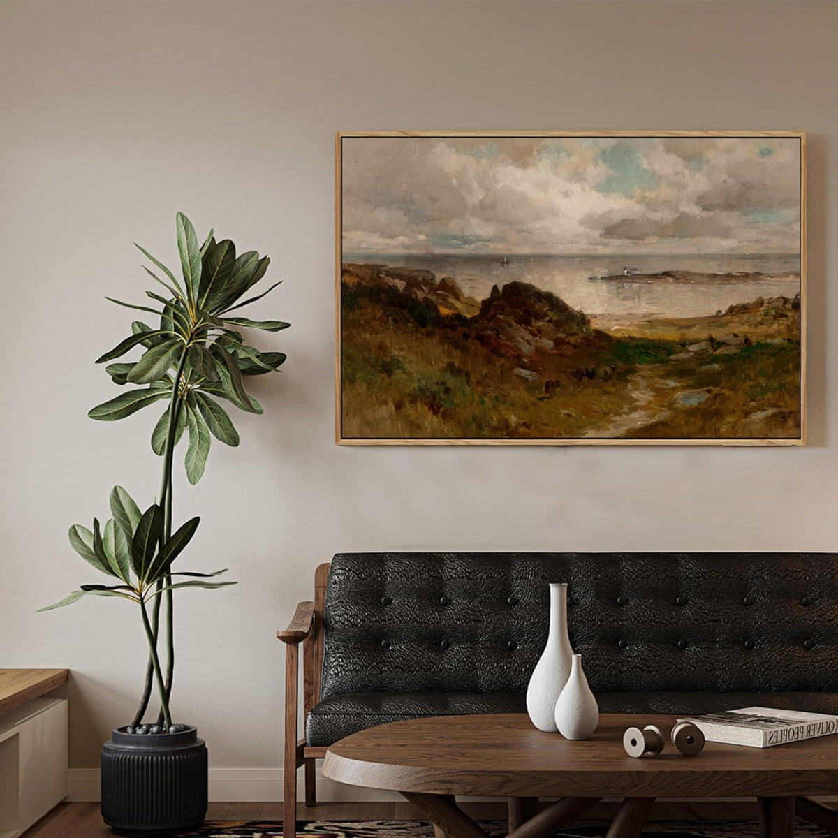 Vintage Meereslandschaft Leinwandbild mit Holzrahmen 40x60 cm