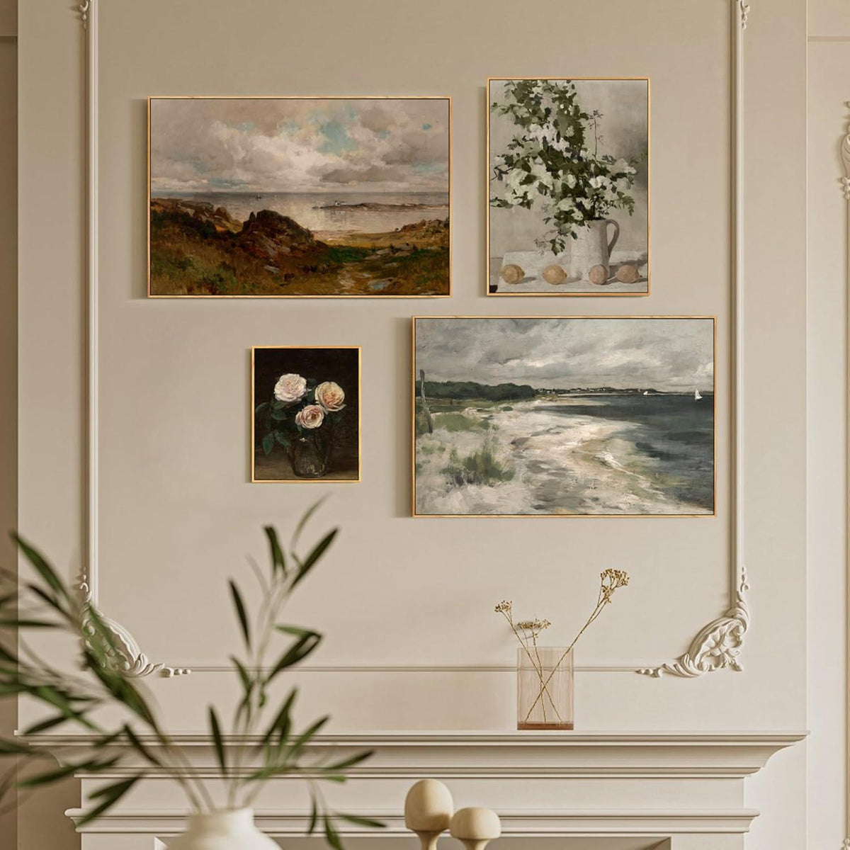 Vintage Meereslandschaft Leinwandbild mit Holzrahmen 40x60 cm