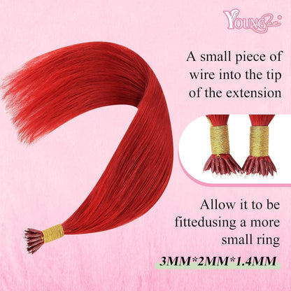 Rot 50cm Echthaar Nano Ring Extensions – Remy Haarverlängerung