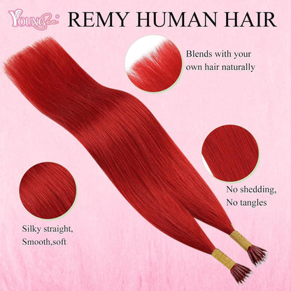 Rot 50cm Echthaar Nano Ring Extensions – Remy Haarverlängerung