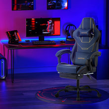 Gaming Stuhl mit Fußstütze und Lendenwirbelstütze, Blau