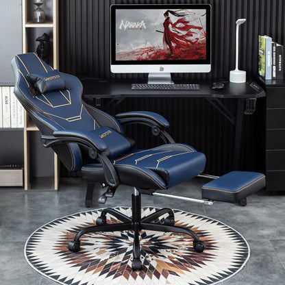 Ergonomischer Gaming-Stuhl mit Fußstütze und Massage-Lendenkissen