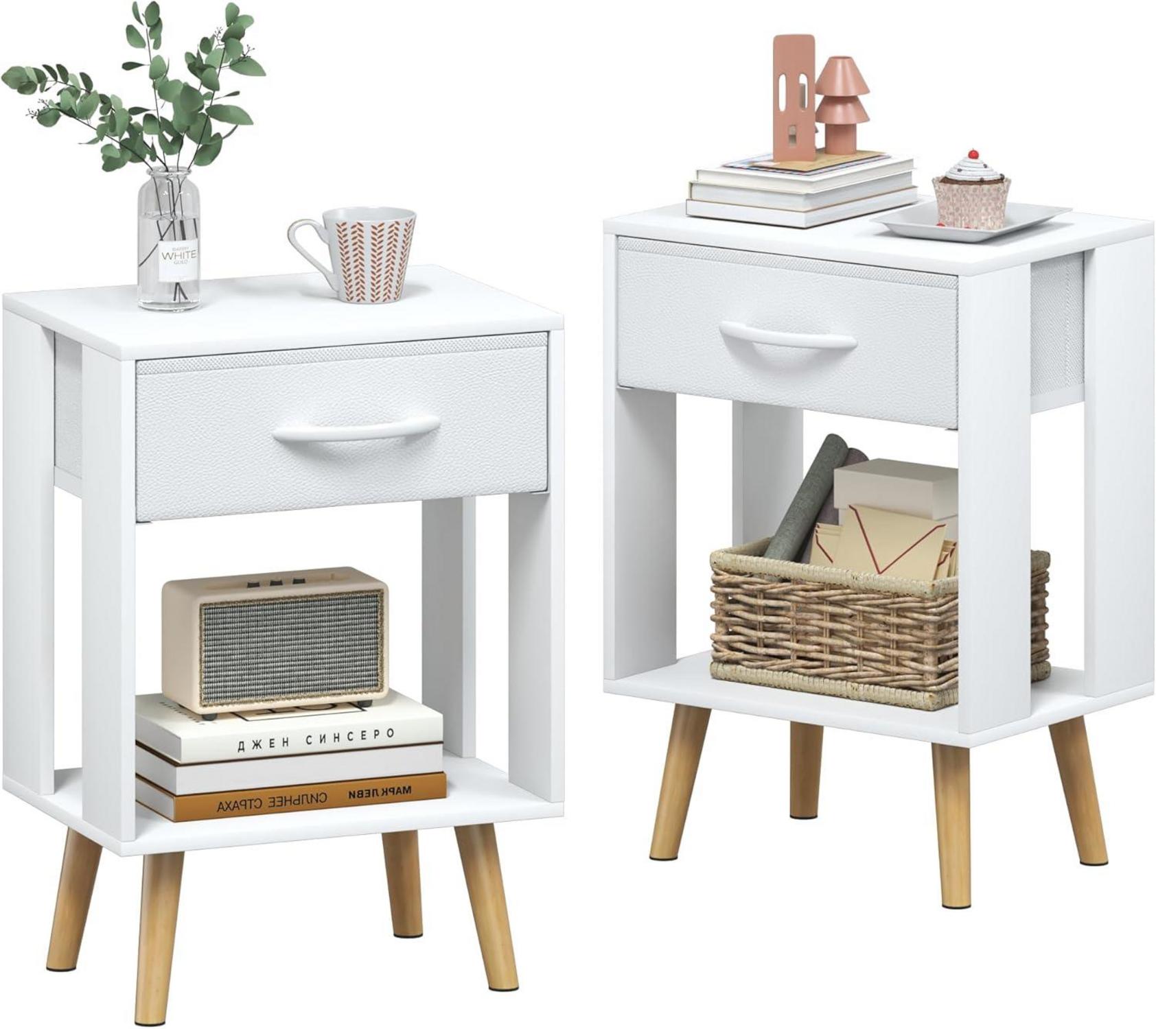 Modernes 2er Set Nachttische Weiß 40x30x60cm mit Schublade