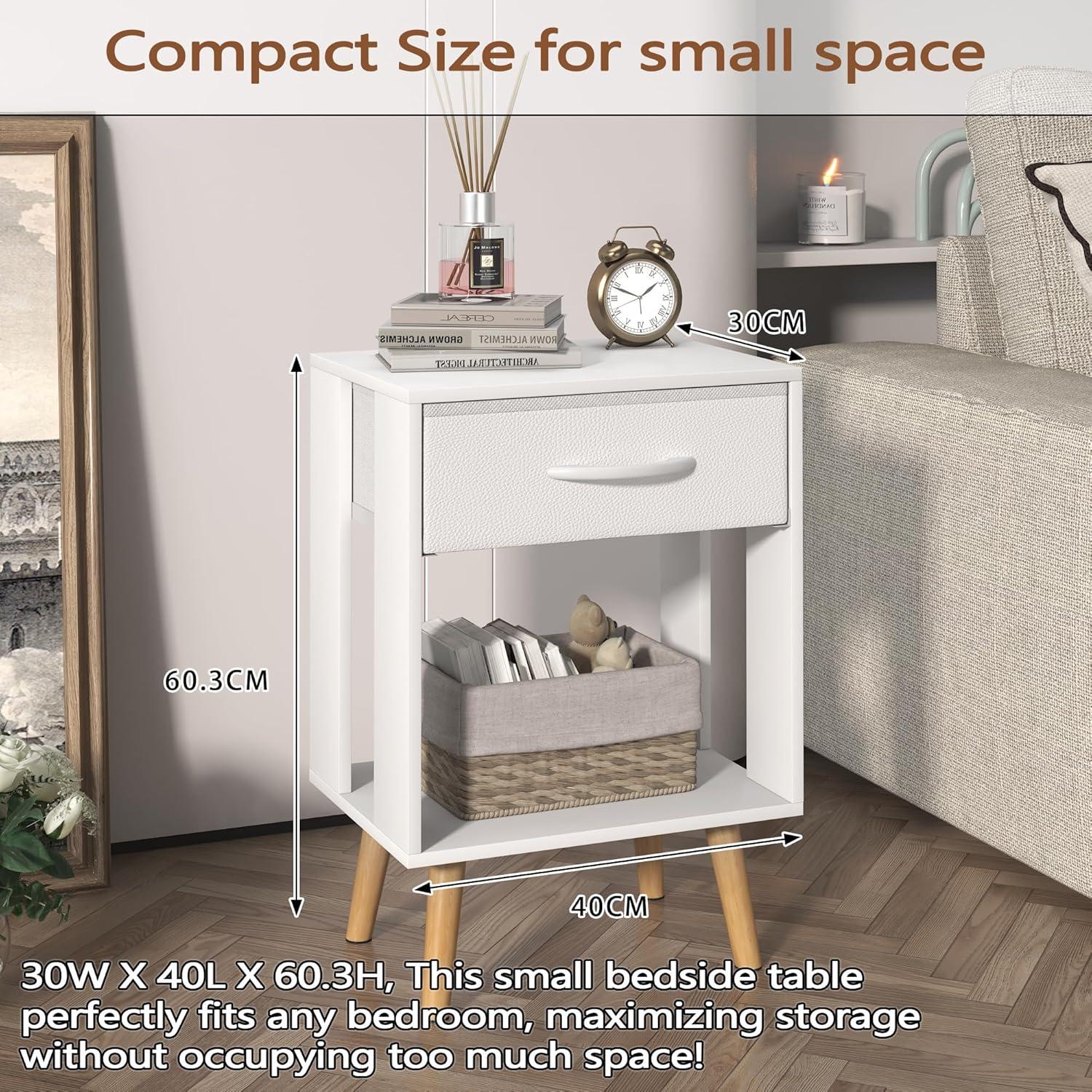 Modernes 2er Set Nachttische Weiß 40x30x60cm mit Schublade
