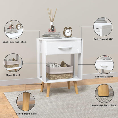 Nachttisch 2er Set Weiß mit Schublade 40x30x60.3cm für Schlafzimmer Kinderzimmer
