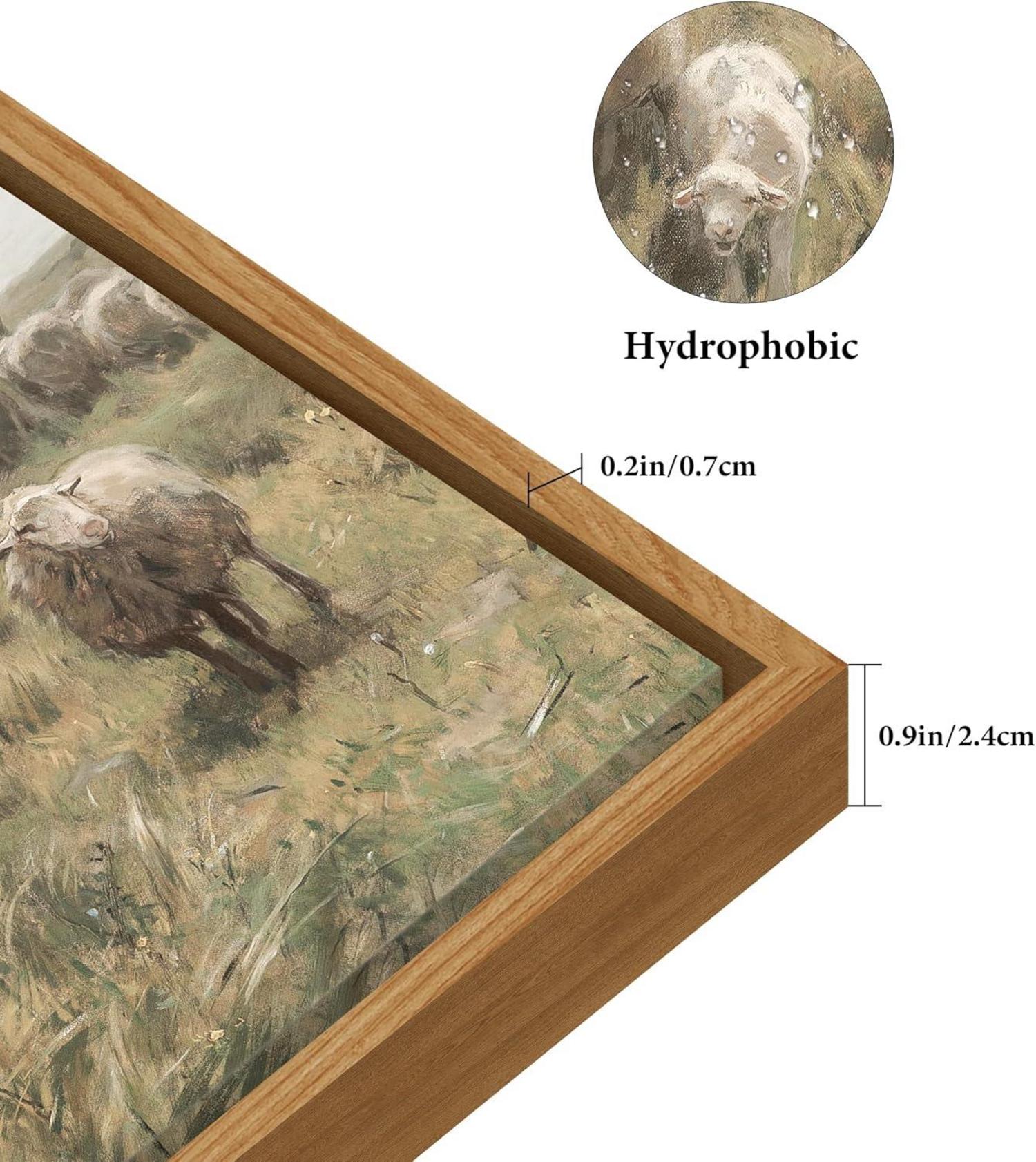Vintage Leinwandbild mit Holzrahmen 50x75 cm Wanddekoration Schafherde Wiese