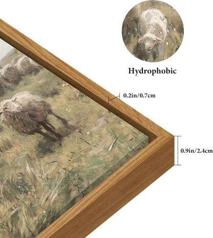 Vintage Leinwandbild mit Holzrahmen 50x75 cm Wanddekoration Schafherde Wiese
