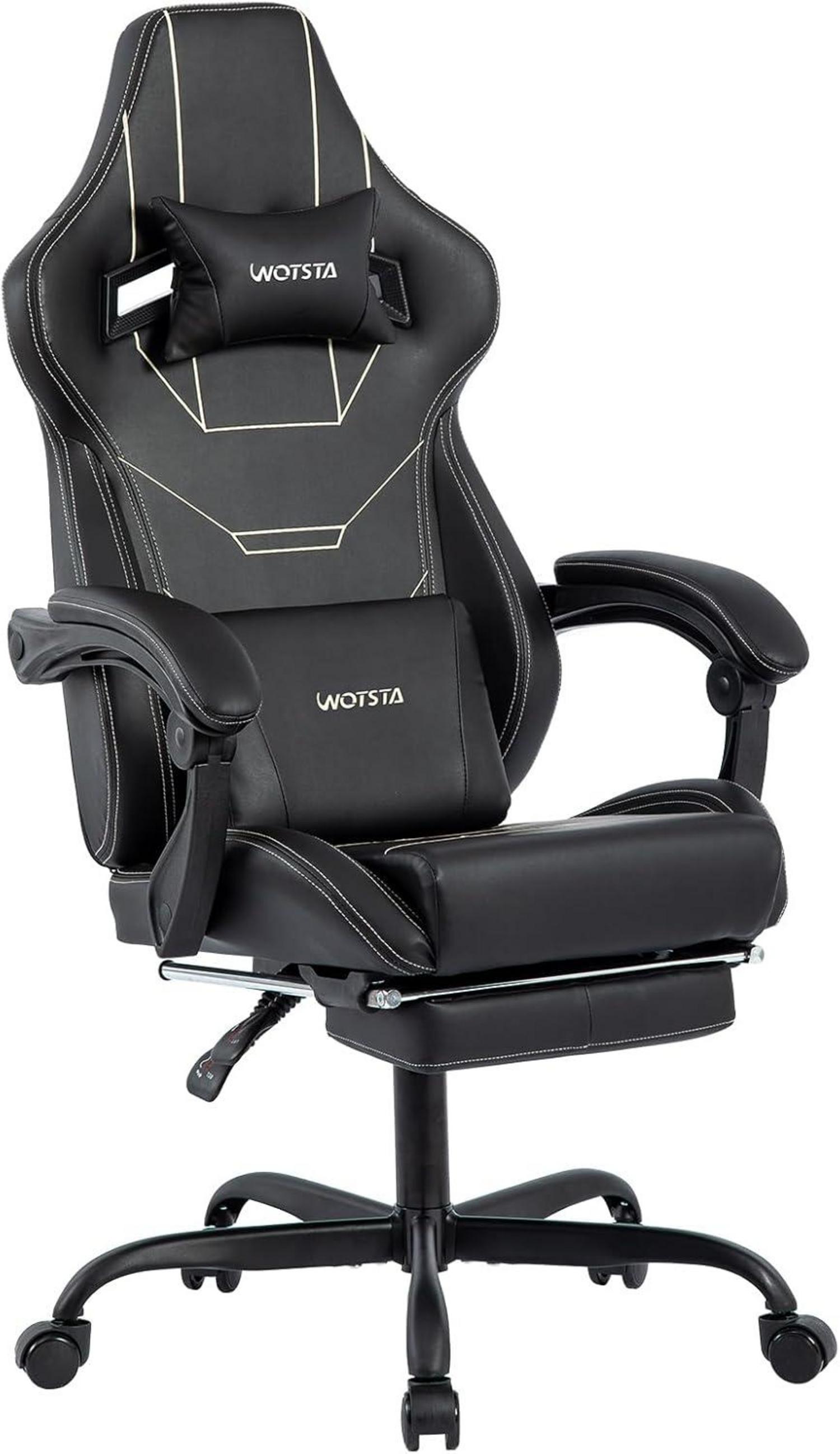 Ergonomischer Gaming Stuhl mit Fußstütze und Lendenwirbelstütze