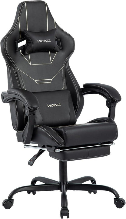 Ergonomischer Gaming Stuhl mit Fußstütze und Lendenwirbelstütze