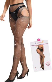 Damen Strumpfhose Ouvert Glitzer Strapsstrümpfe Schwarz XS-5XL