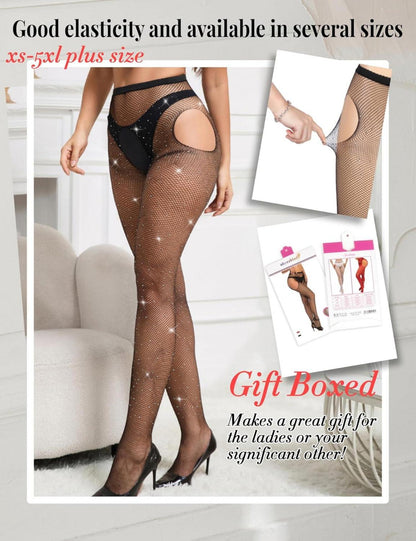 Sexy Glitzer Strumpfhose Ouvert Damen Große Größen
