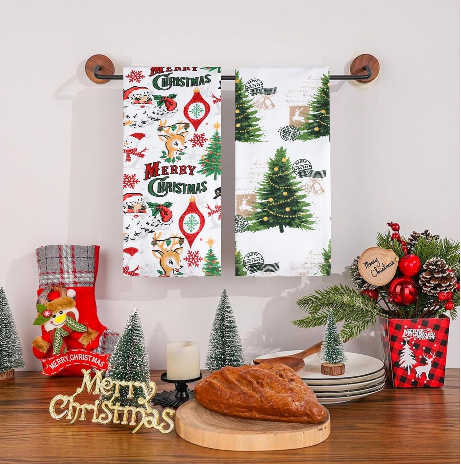 Jogoico Weihnachten Küchentücher 100% Baumwolle 4 Stück 40 x 70 cm - 4 Themen