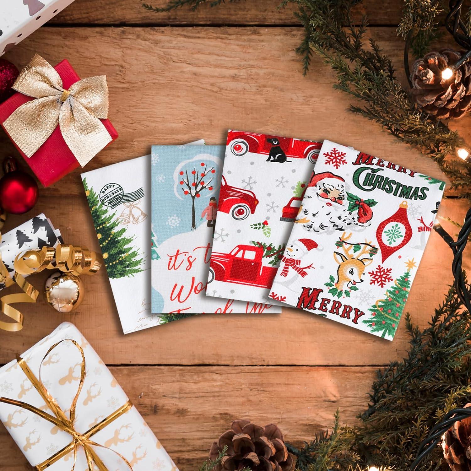 Weihnachten Geschirrtücher 100% Baumwolle 4er Set 40x70cm Saugfähig