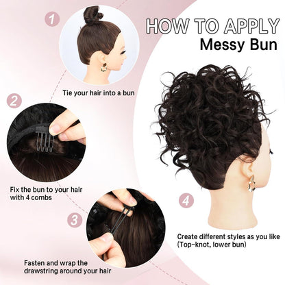 Messy Bun Haarteil Lockige Duttverlängerung Schwarz Braun
