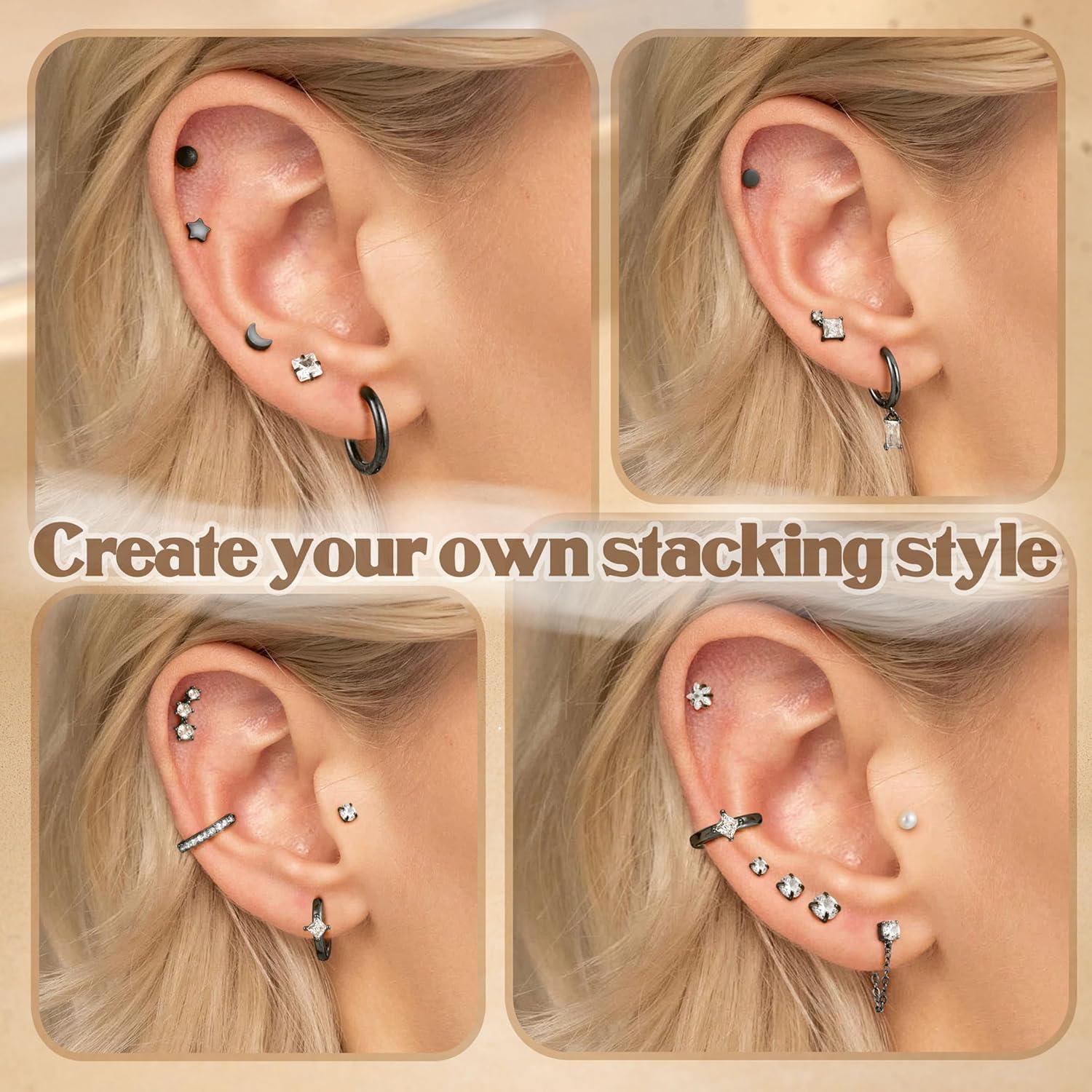 25Stück Hypoallergen Helix Piercing Ohr Chirurgenstahl Ohrringe