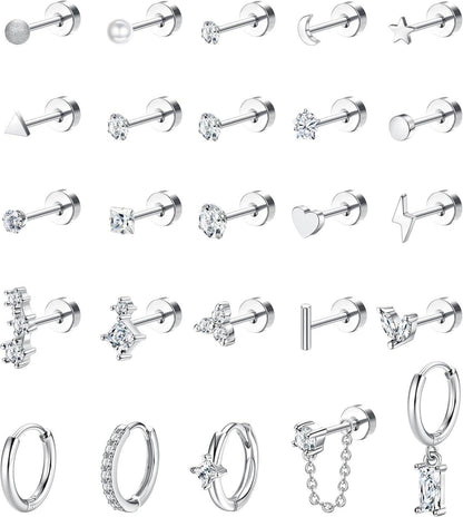 25-teiliges Hypoallergenes Chirurgenstahl Ohrringe Set Zirkonia