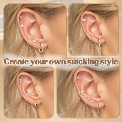 25 Stück Hypoallergen Helix Piercing Ohr Chirurgenstahl Ohrringe Set