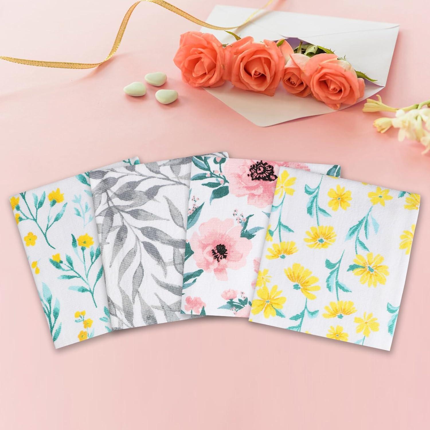 Jogoico Geschirrtücher 100% Baumwolle Herbstblumen 4 Stück 40x70 Saugfähig