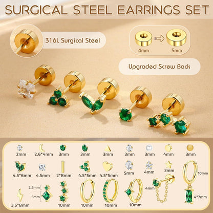Hypoallergen Chirurgenstahl Zirkonia Ohrringe Set 25 Stück