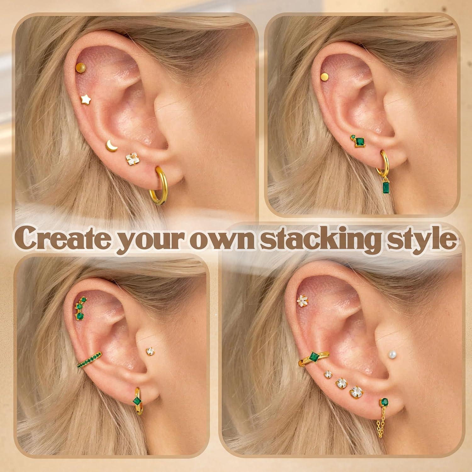 25Stück Hypoallergen Helix Piercing Ohr Chirurgenstahl Ohrringe Set
