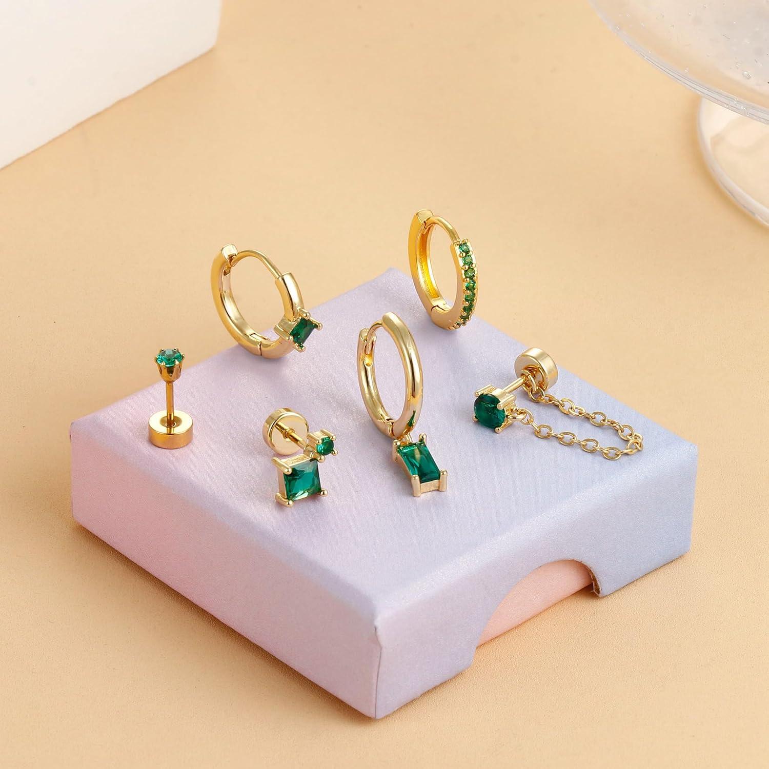 Hypoallergen Chirurgenstahl Zirkonia Ohrringe Set 25Stück Gold/Silber