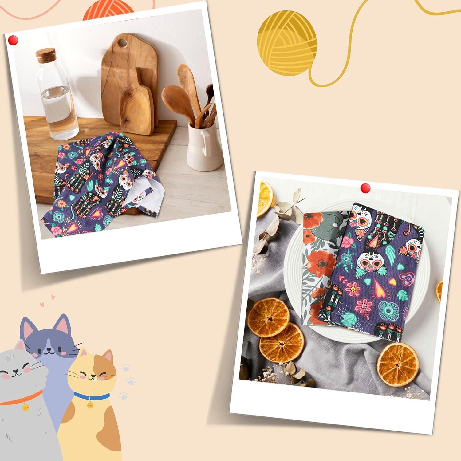Katze Geschirrtücher Set 100% Baumwolle 45x70cm Saugfähig Weich Multifunktion