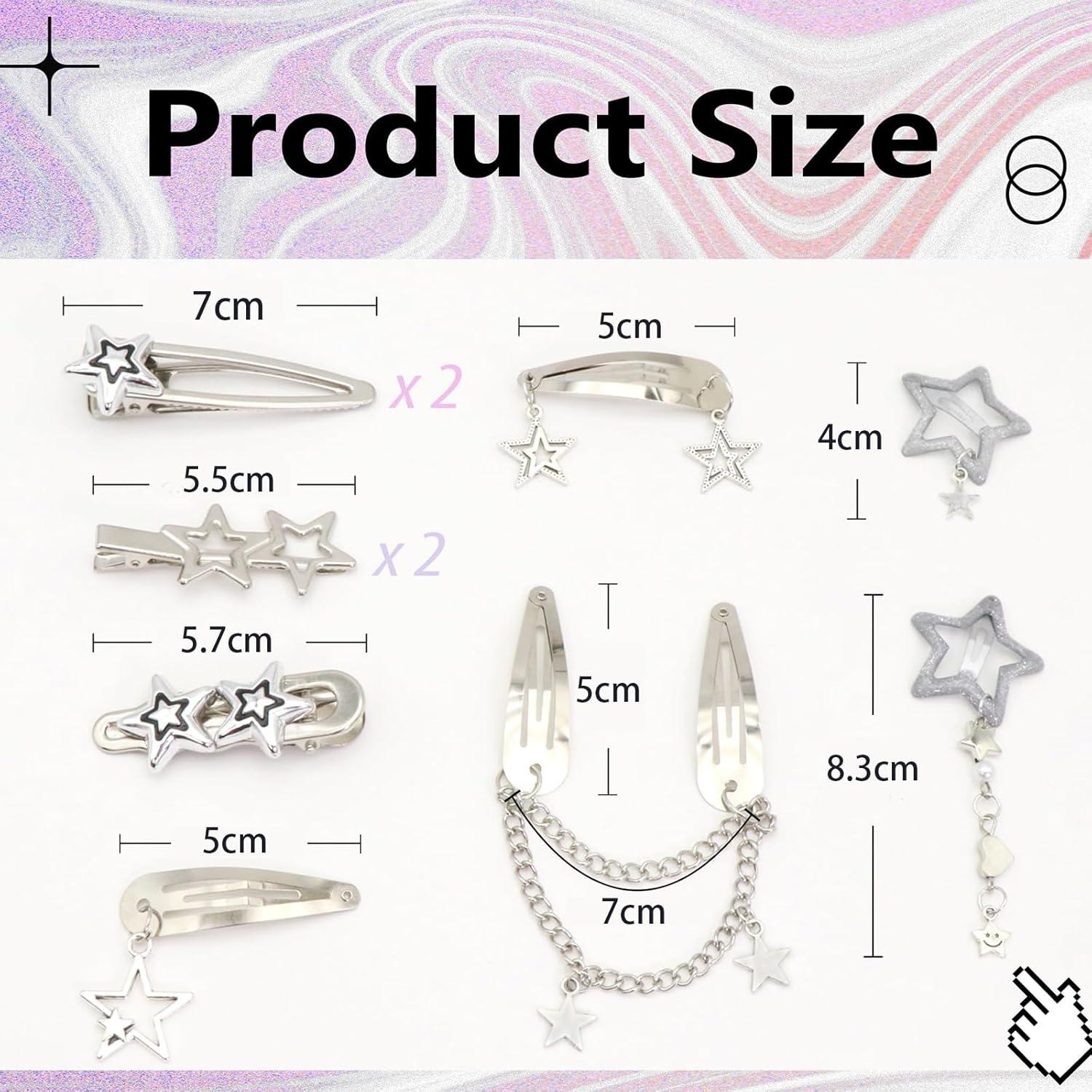 10er Set Silber Haarspangen Y2K Stern Pentagramm Haarclips