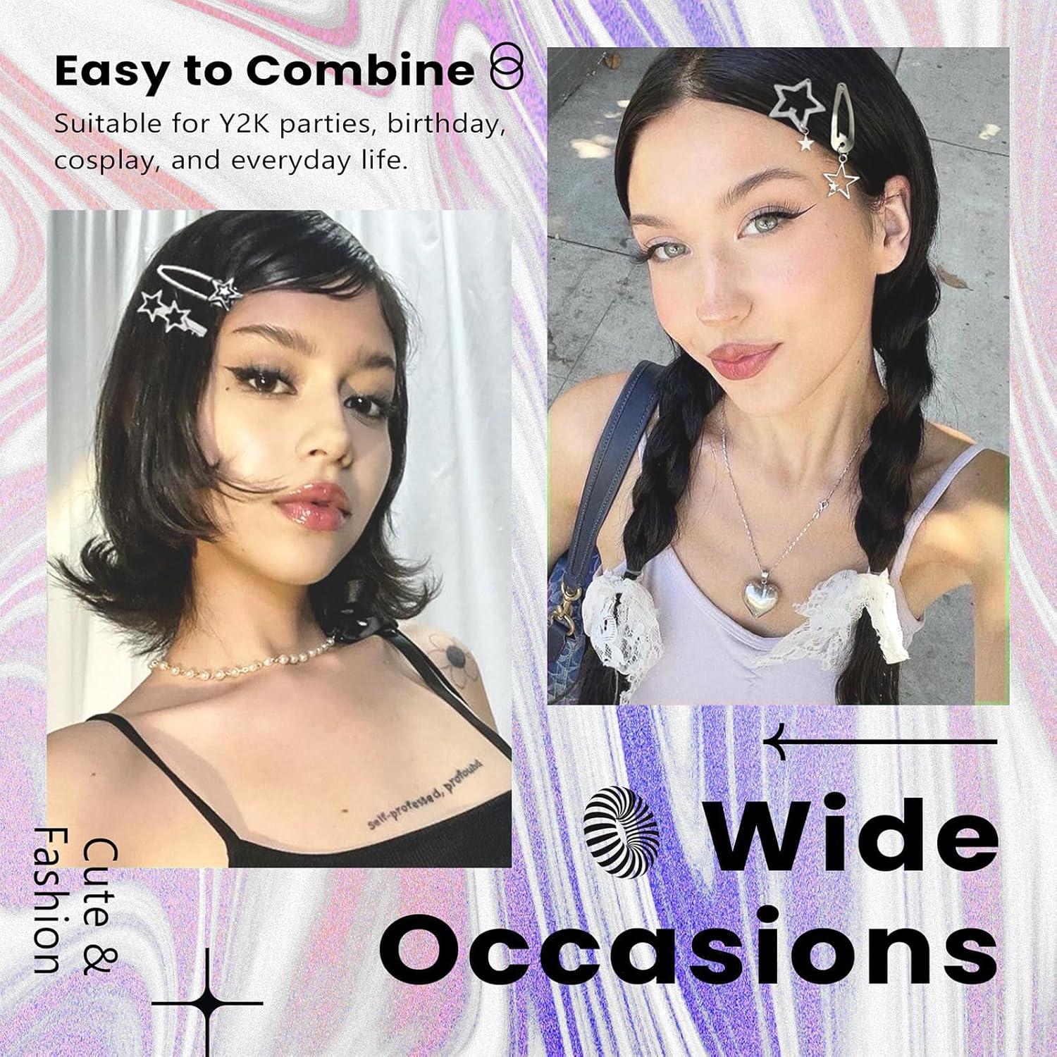 10er Set Silber Haarspangen Stern Pentagramm Y2K Haarclips