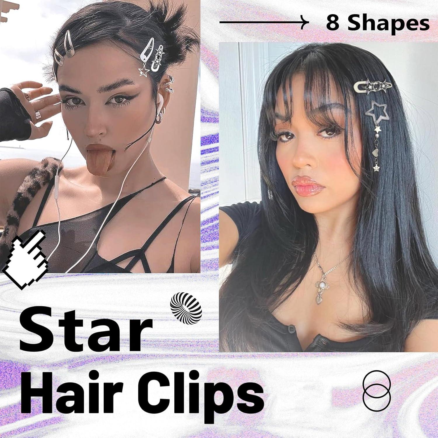 10x Silber Haarspangen Y2K Stern Pentagramm Haarclips Frauen