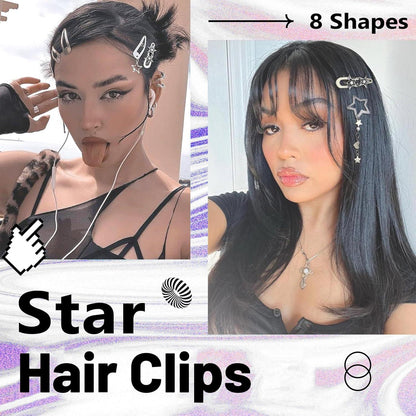 10x Silber Haarspangen Y2K Stern Pentagramm Haarclips Frauen