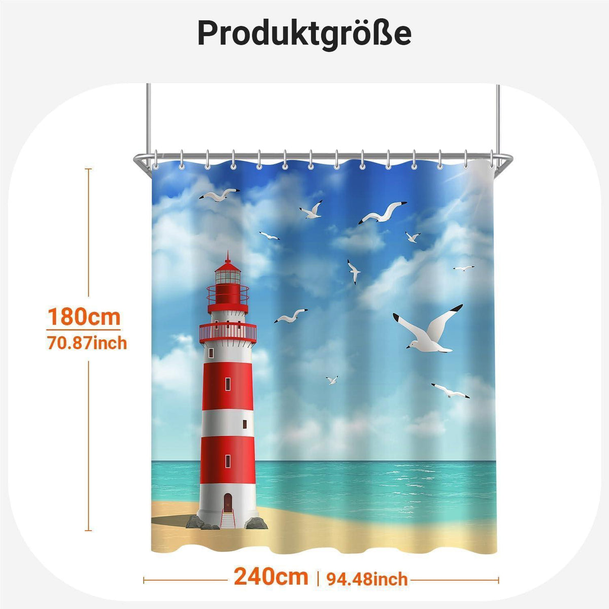 Duschvorhang Leuchtturm 240x180cm Wasserabweisend & Antischimmel