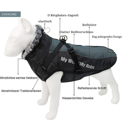 Wasserdichte Hundejacke Winter XL-6XL Schwarz 5XL mit Geschirr