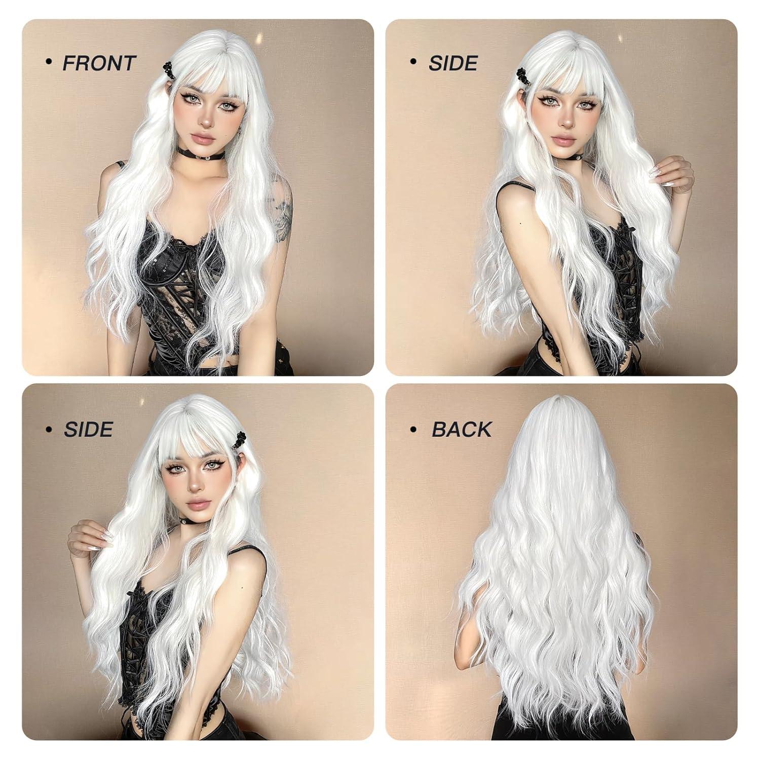 Weiße Lockige Synthetische Perücke Frauen Hitzebeständige Haare Halloween