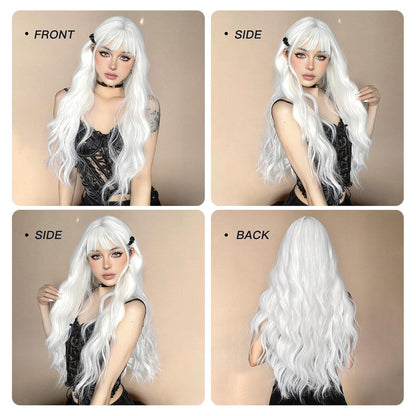 Weiße Lockige Synthetische Perücke Frauen Hitzebeständige Haare Halloween