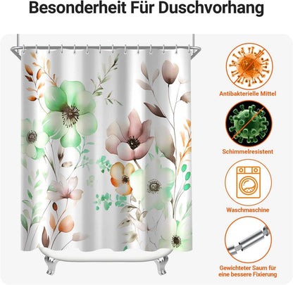 Badevorhang Blumen Zeichnen 100x200cm Textil Antischimmel Wasserabweisend