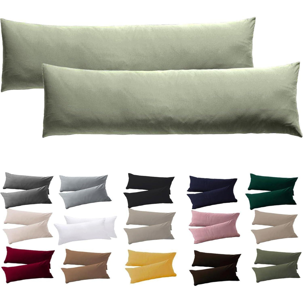 Seitenschläferkissen Bezug 2er Set 40x145cm Salbeigrün Mikrofaser