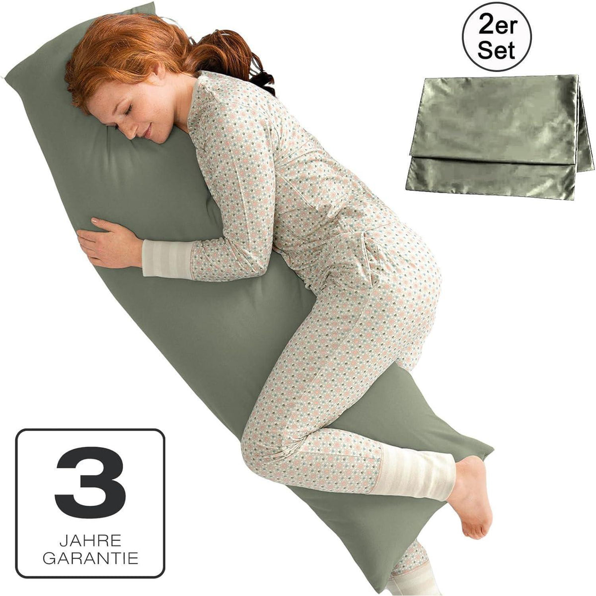 Seitenschläferkissen Bezug 2er Set 40x145cm Salbeigrün Mikrofaser