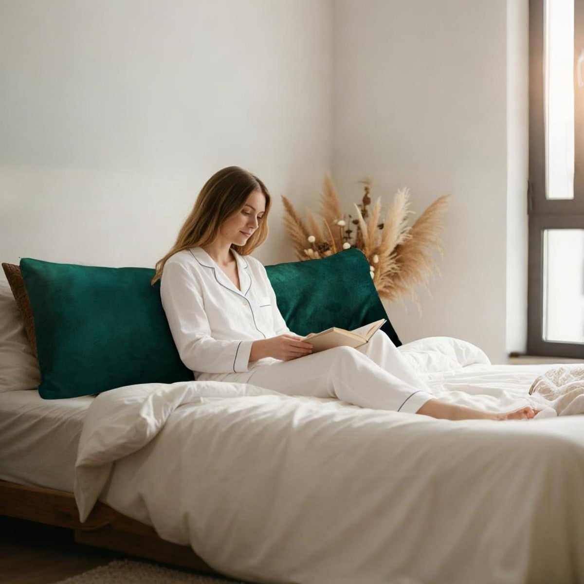 Seitenschläferkissenbezug 40x145 cm - Dunkelgrün Samt 2er Set