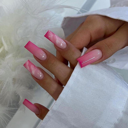 24 Press On Nails Rosa Farbverlauf – Mittellange, Eckige Falsch Nägel