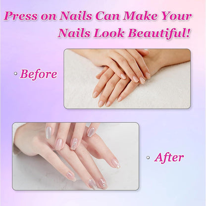 24 Press On Nails Rosa Farbverlauf – Mittellange, Eckige Falsch Nägel