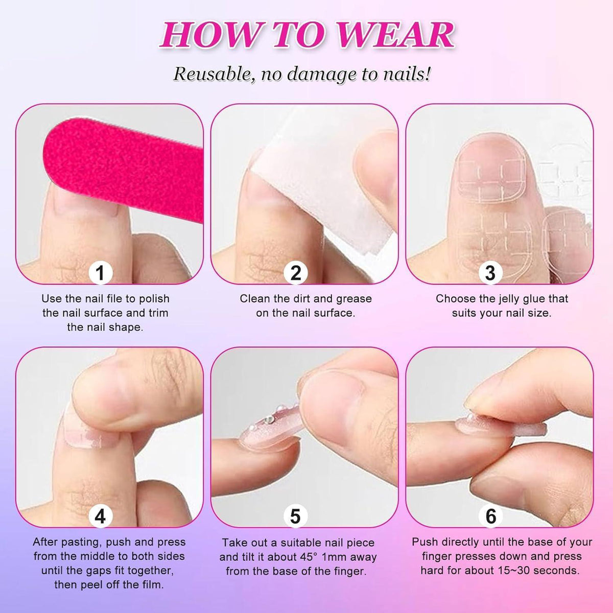 24 Press On Nails Rosa Farbverlauf – Mittellange, Eckige Falsch Nägel