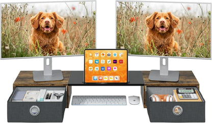 BildschirmerhöHung 2 Monitore Monitorständer Schublade Holz Riser TV