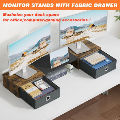 Monitorständer 2 Monitore mit Schublade, erhöhte Ergonomie, Holz Optik