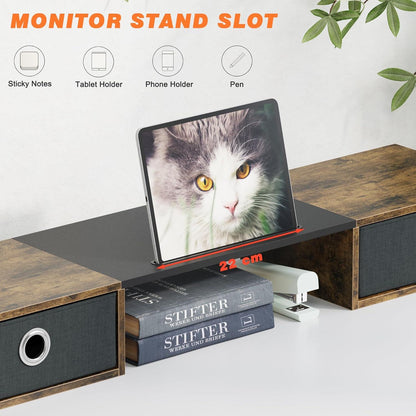Monitorständer Schublade 2 Monitore 92cm Holz TV PC Ständer Riser