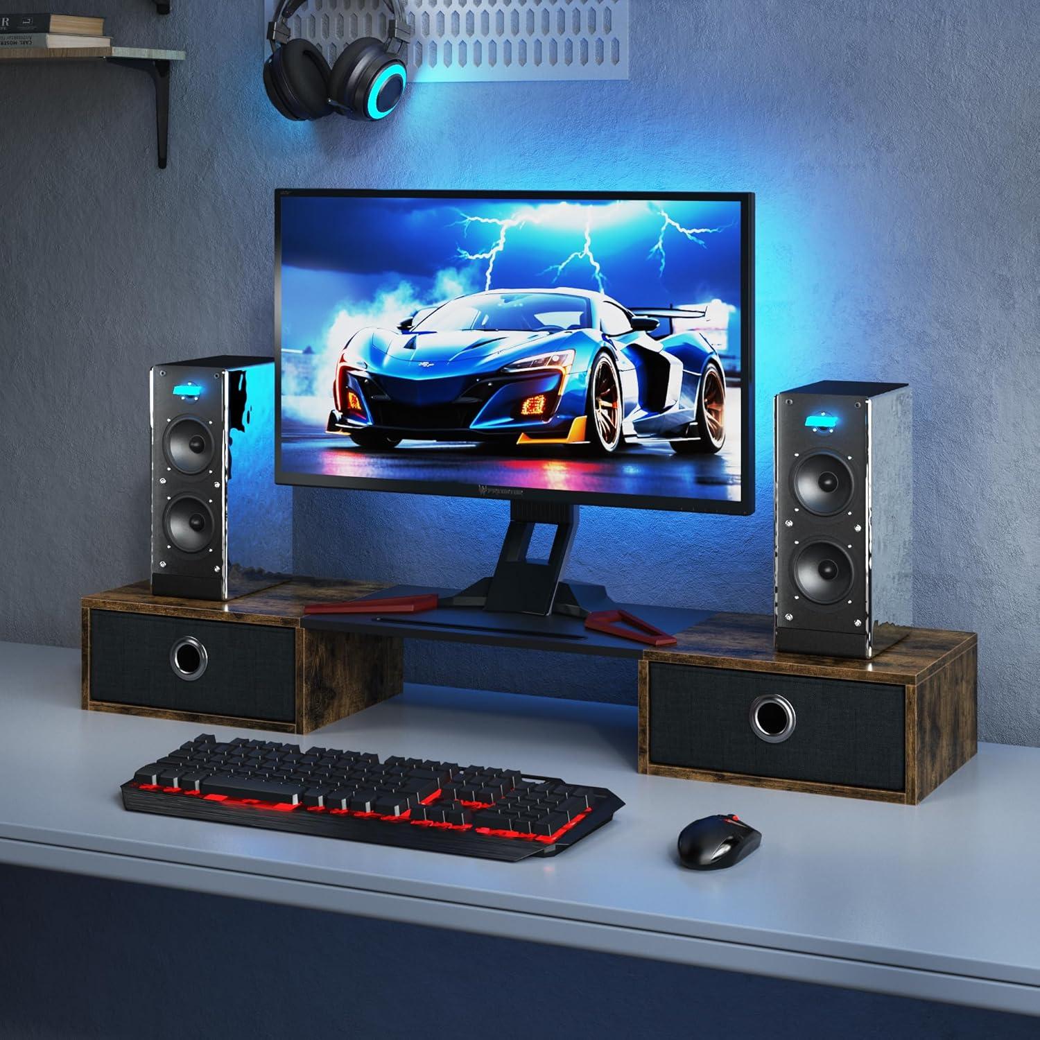 Monitorständer mit Schublade Holz Monitor Erhöhung 2 Monitore 92cm