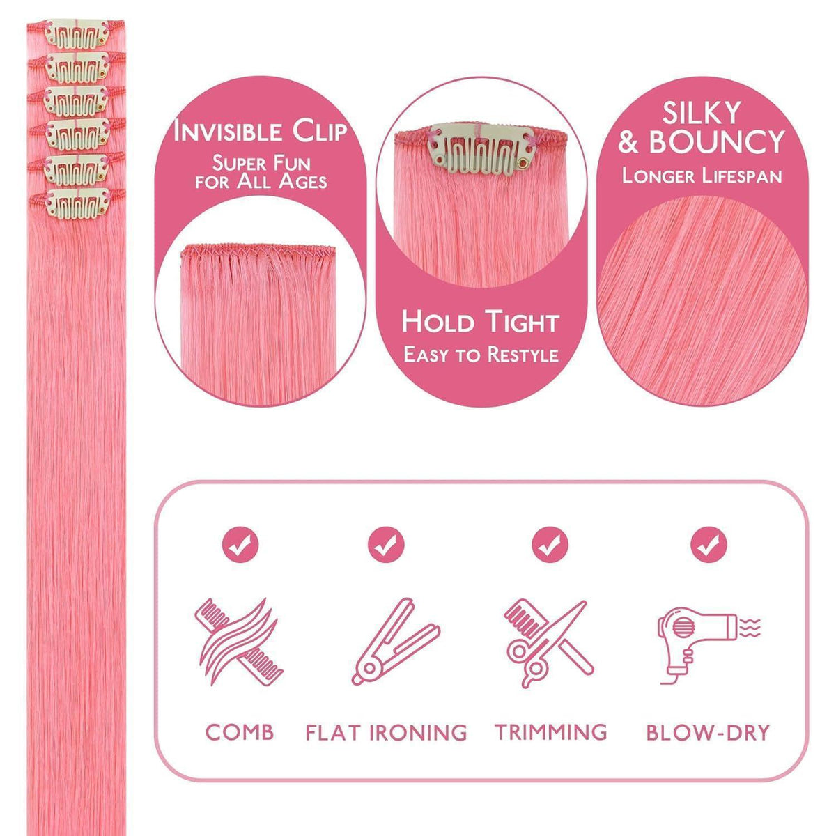 Pfirsich Rosa Clip-In Haarverlängerung Echthaar 50cm 30g