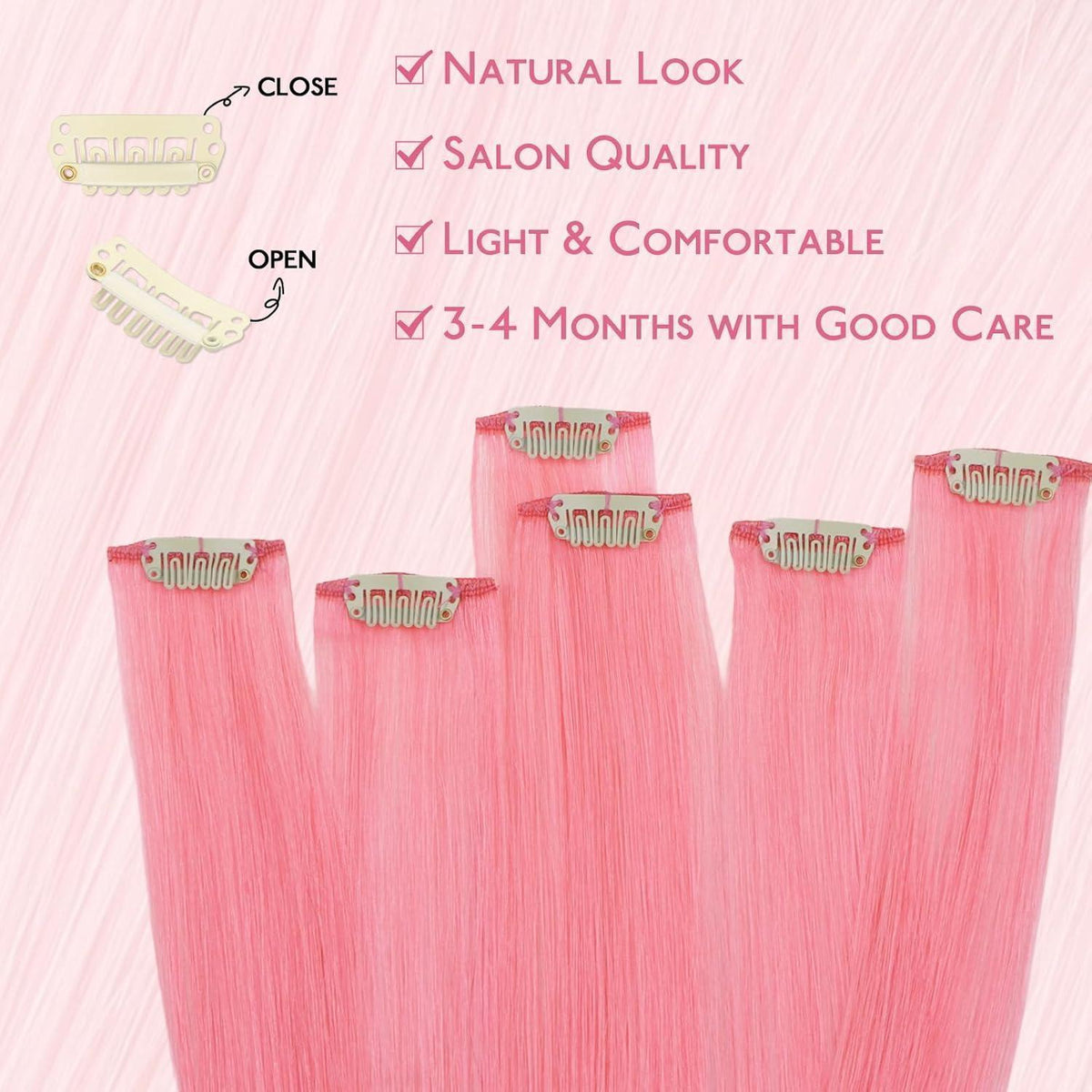 Pfirsich Rosa Clip-In Haarverlängerung Echthaar 50cm 30g