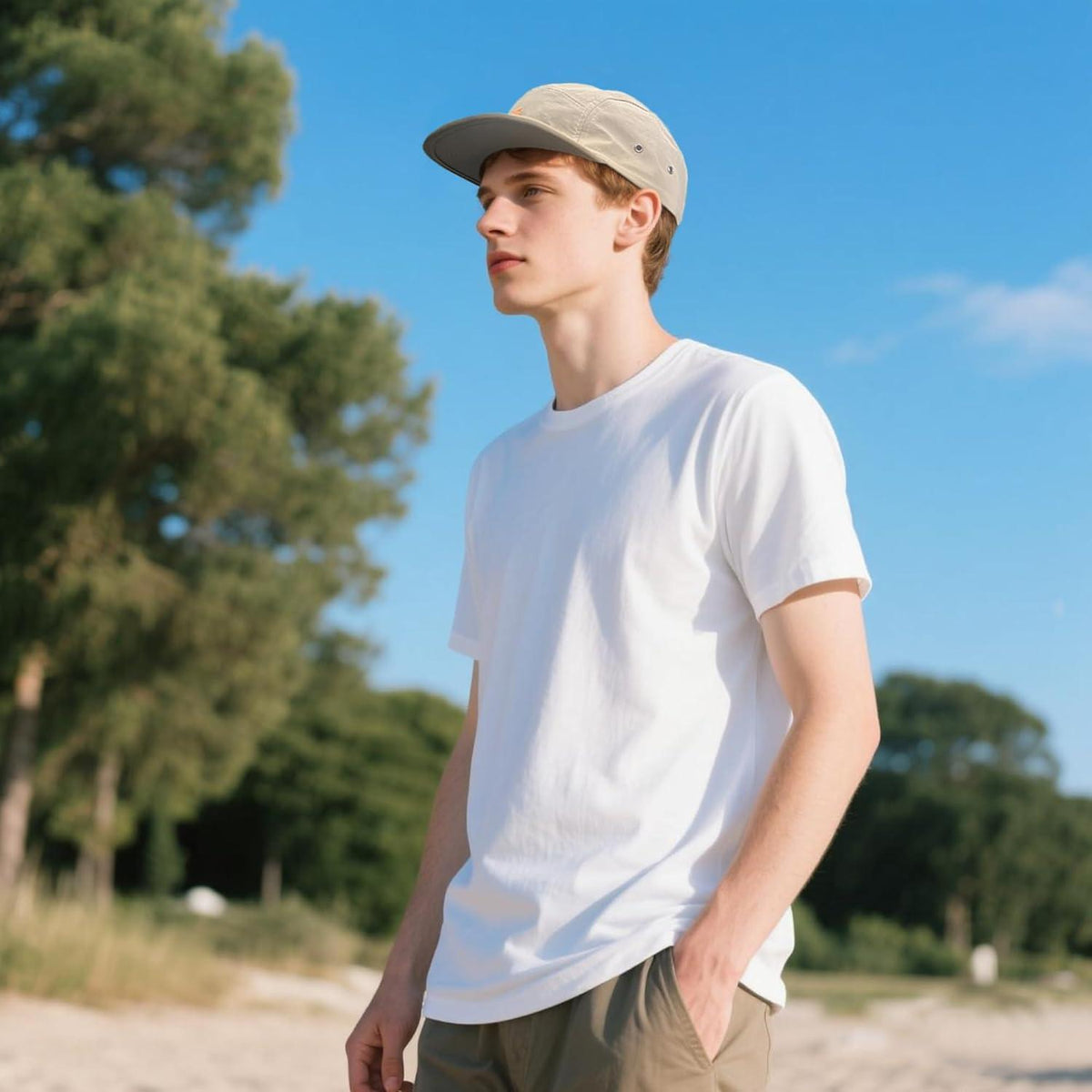 Schnelltrocknende 5-Panel Cap – Khaki Outdoor Basecap für Herren & Damen