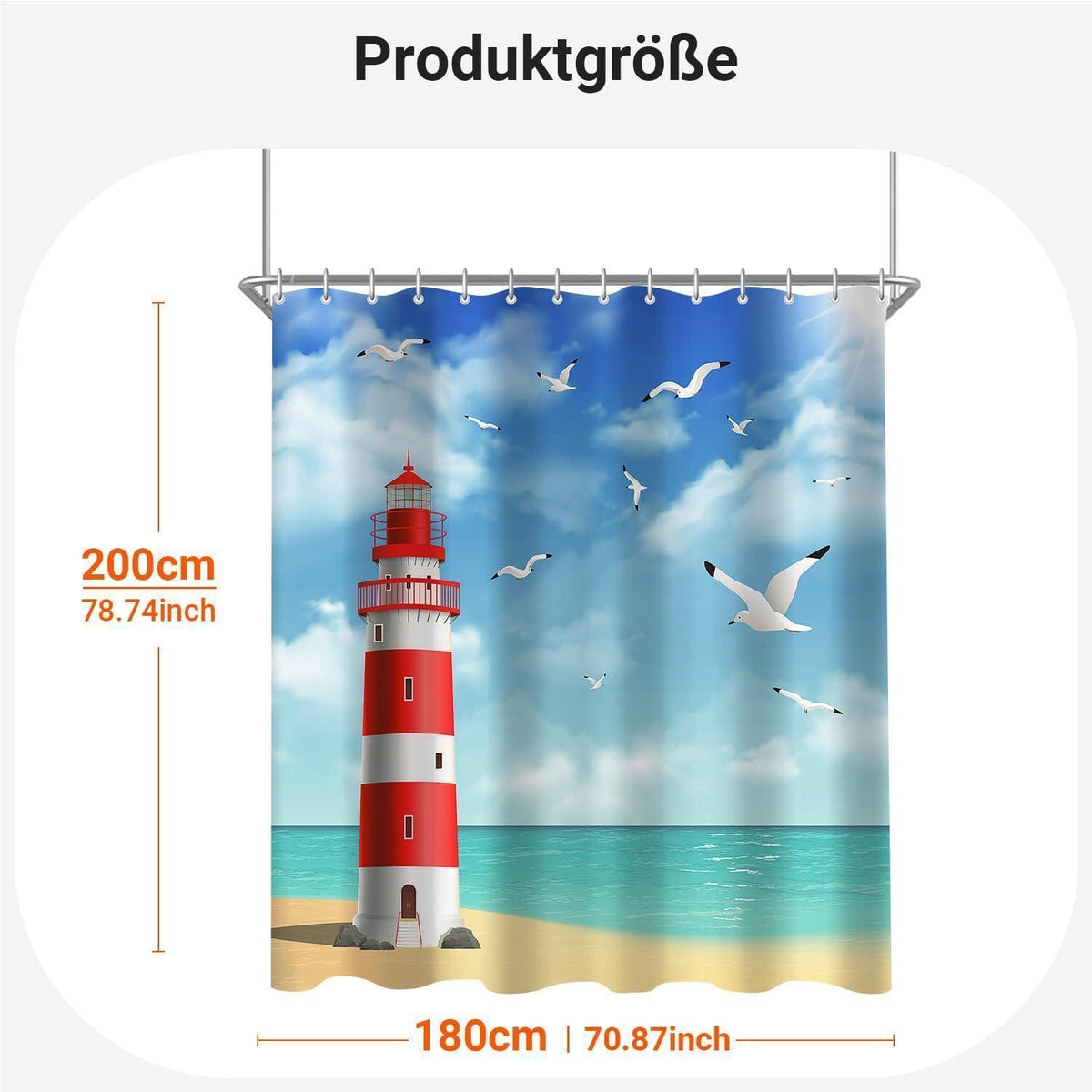 Duschvorhang Leuchtturm 180x200cm Wasserabweisend & Schimmelresistent