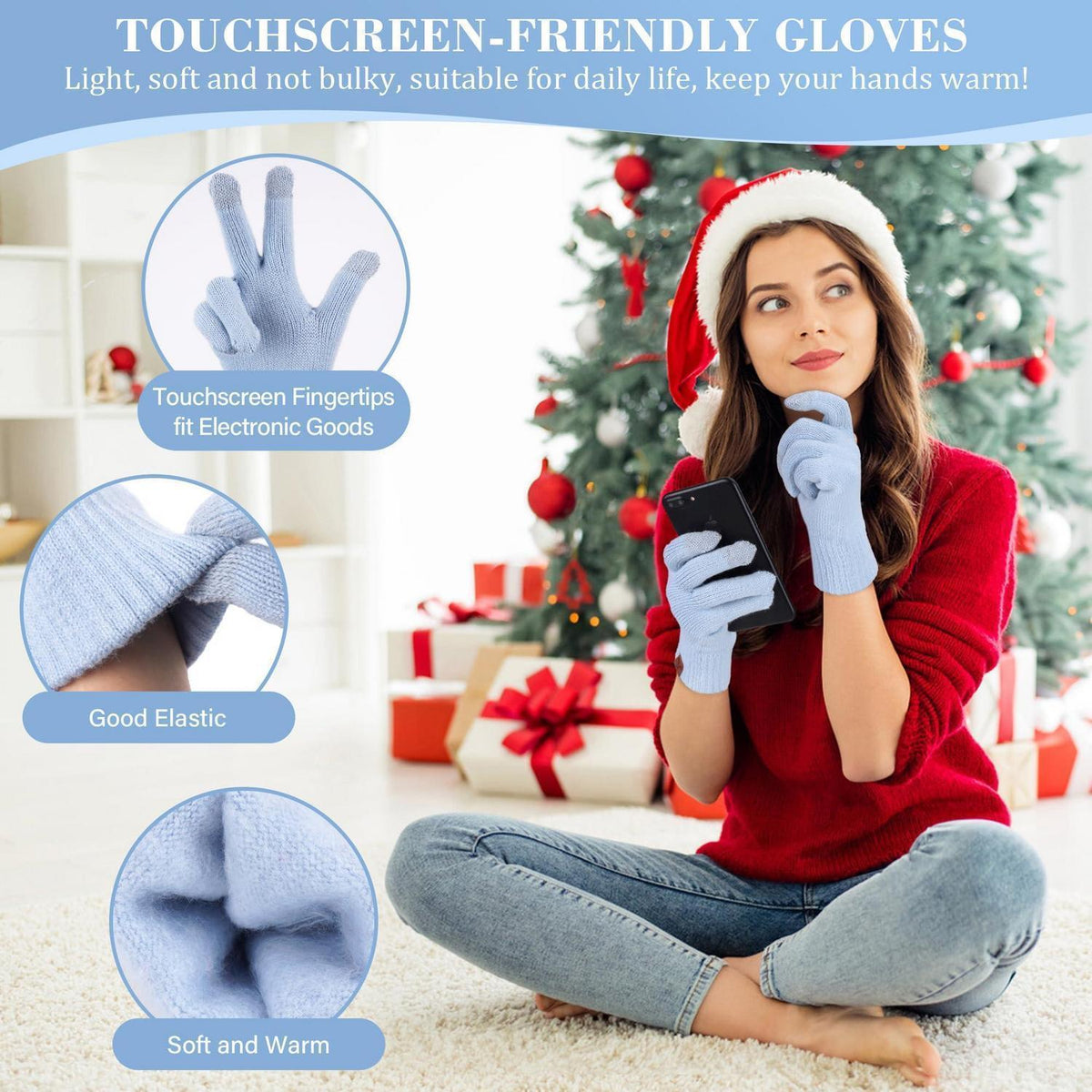 Winter Mütze, Schal & Handschuhe Set Damen - Himmelblau